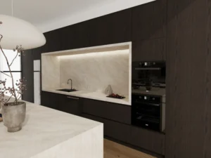 Sleek Dark Wood Veneer Cabinets for Elegant Kitchens