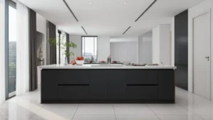 Matte Black Cabinets with Hidden Pull-Out Drawers