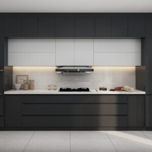 Modern Matte Black Cabinets with Hidden Pull-Out Drawer System