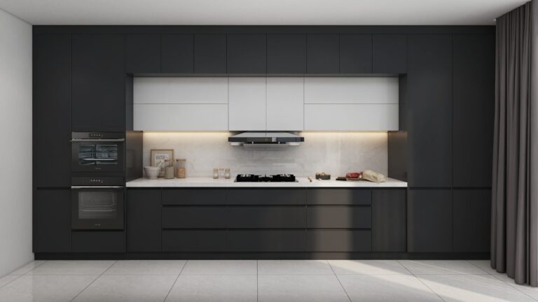 Modern Matte Black Cabinets with Hidden Pull-Out Drawer System
