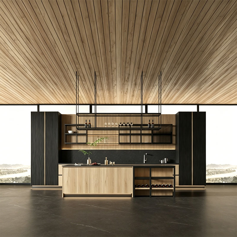 Dark Wood Veneer Kitchen Island and Cabinet Package - custom kitchen island by Kojoon