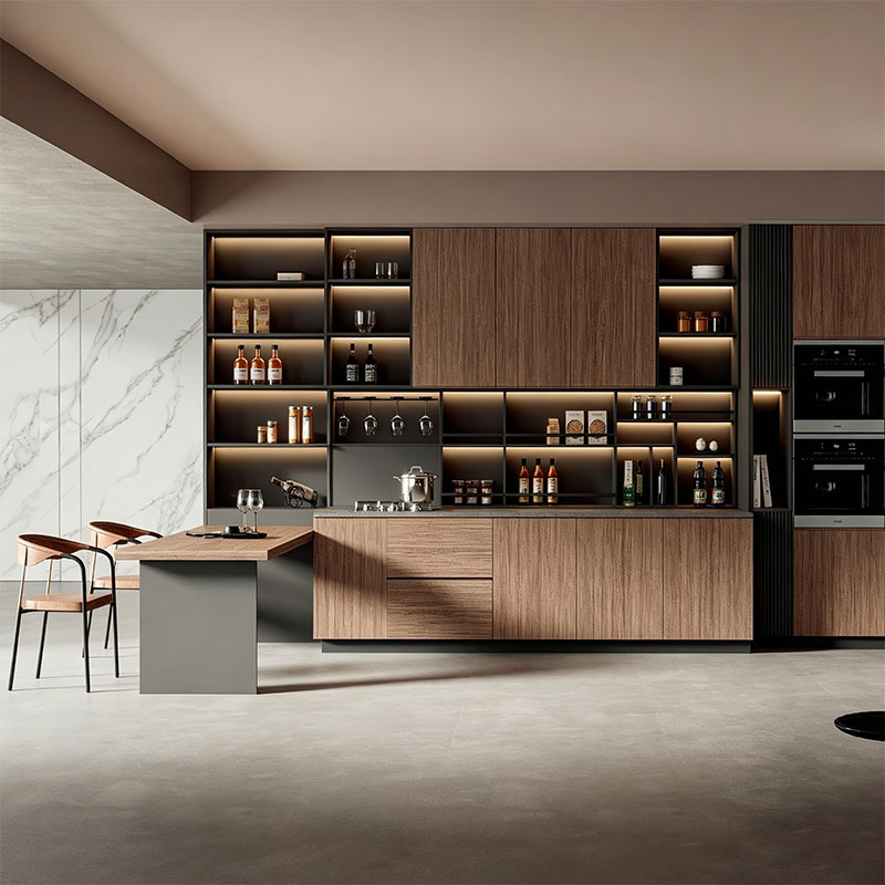 Dark Wood Veneer Kitchen Island and Cabinet Package - custom kitchen island by Kojoon