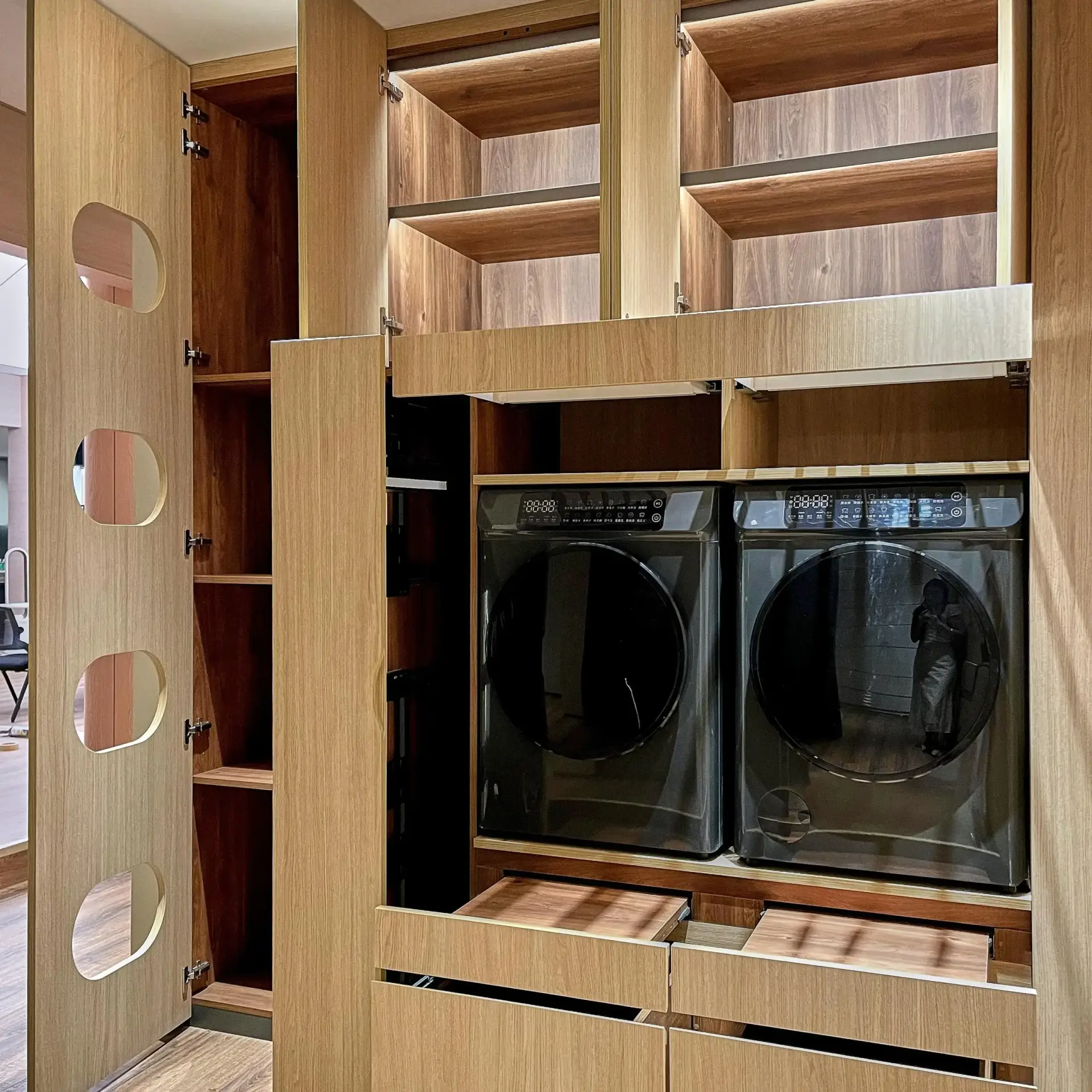 Custom Laundry Room Cabinetry Open Storage